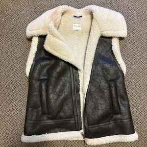 Aerie Offline Leather Vest with Fleece Lining